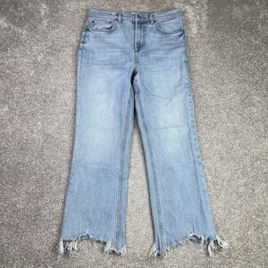 ZARA The DREED Flare Jeans Women’s 6  Blue Raw Hem Cropped Light Wash Stretch